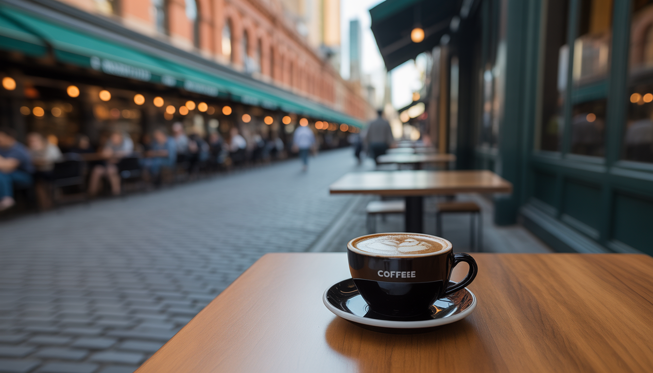 Cup of artisan coffee on wooden table in Melbourne café