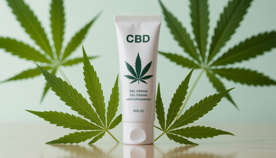 CBD Gel Cream sur fond clair avec feuilles de chanvre