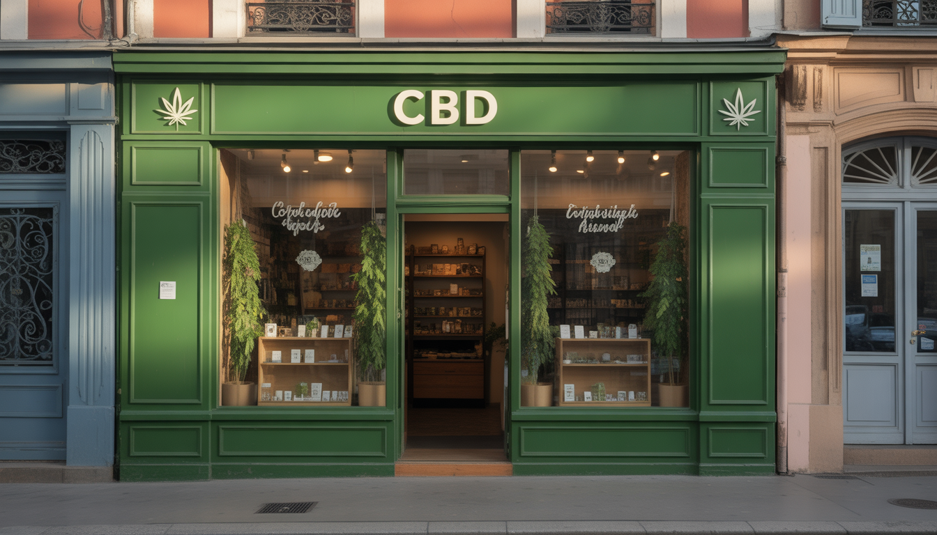 Photo d'une boutique CBD à Strasbourg avec soleil chaud, plantes de chanvre et déco boisée