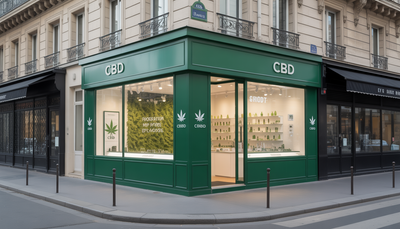 Façade moderne de CBD shop à Paris centre