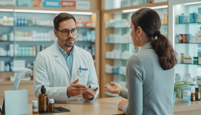 Pharmacist with CBD Oil in Modern Pharmacy