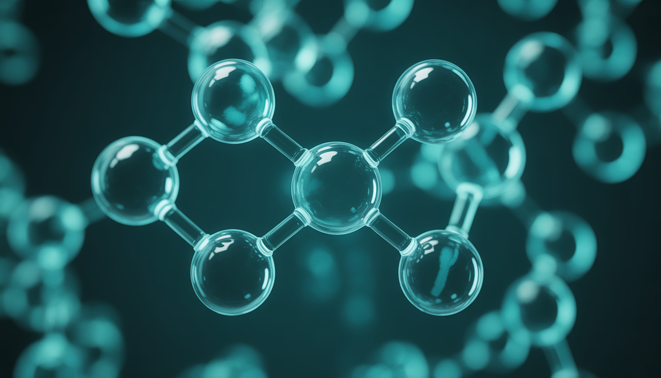 Macro photo of a glowing futuristic synthetic molecule
