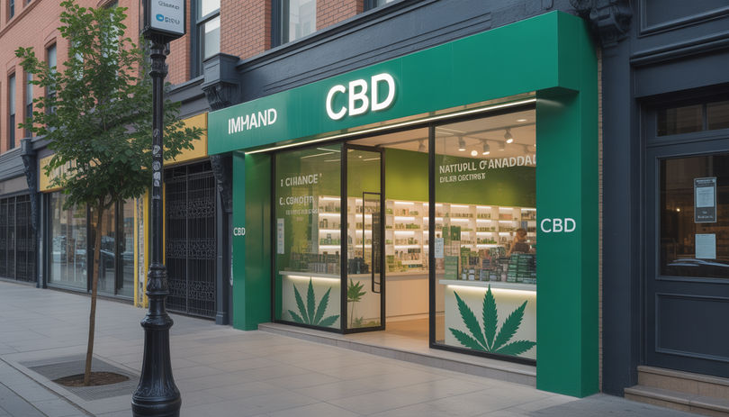Photo de la devanture d'une boutique CBD moderne près du métro