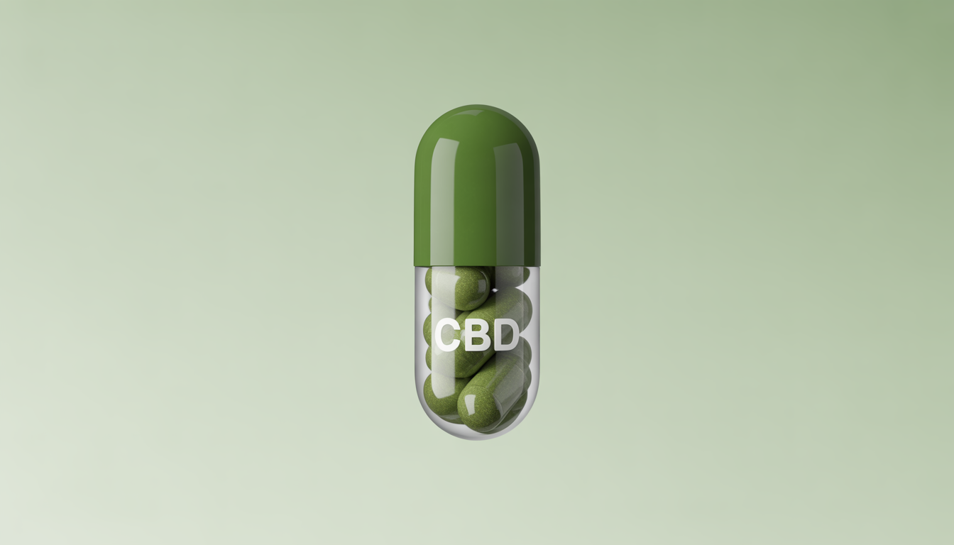Capsule de CBD translucide avec éclat naturel sur fond clair