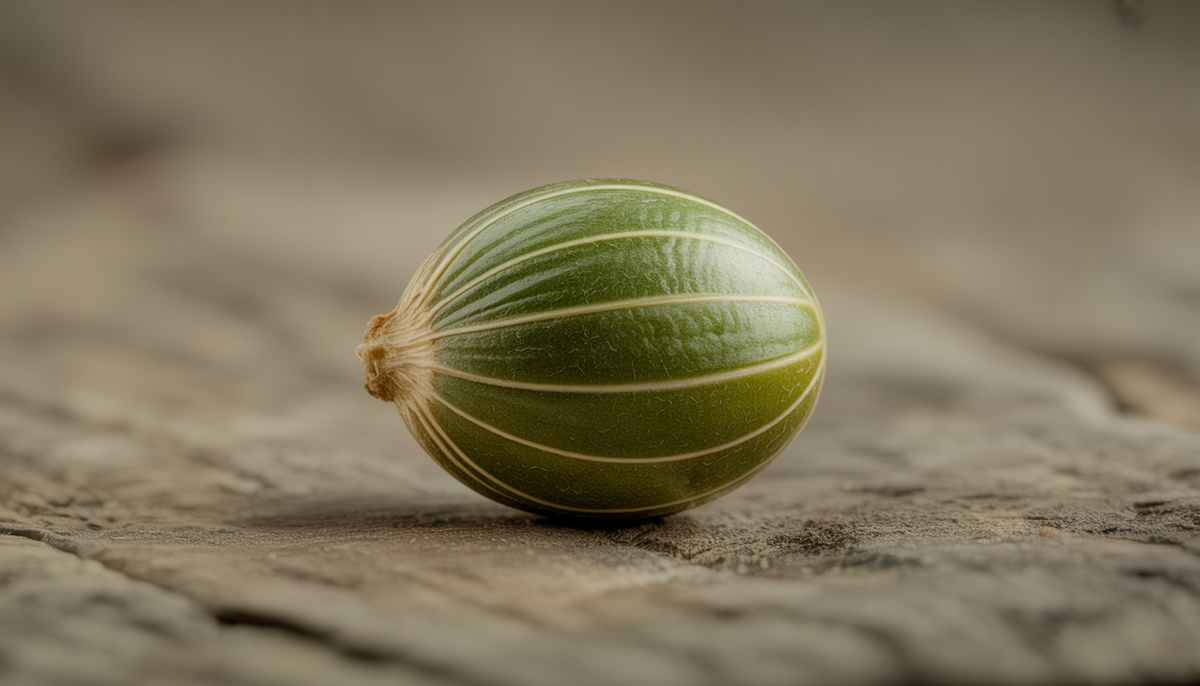 Graine de cannabis CBD ovale avec coque dure et texture striée sur fond naturel