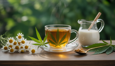 Tisane CBD fumante avec fleurs de camomille et chanvre
