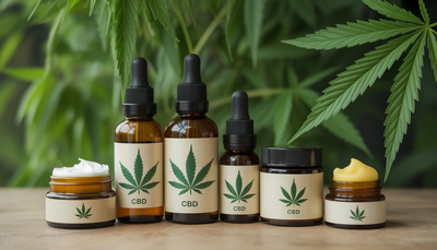 Produits CBD naturels sur fond bois et chanvre