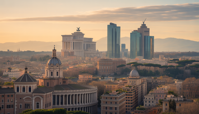 Vue panoramique de Rome au coucher du soleil
