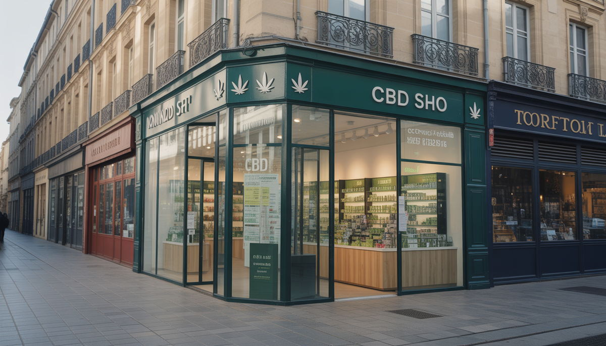 Façade d'une boutique CBD moderne à Bordeaux avec vitrine en verre