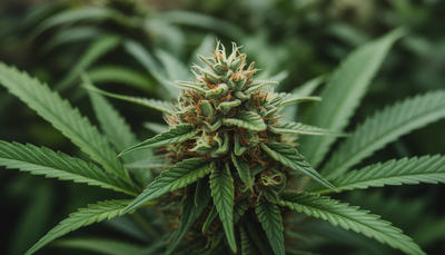 Trim CBD macro avec trichomes visibles et chanvre