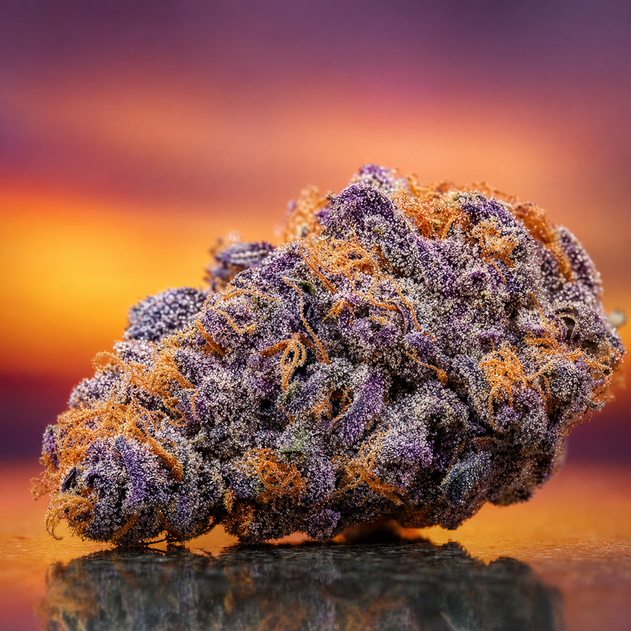 Tequila Sunrise CBD - macro photo réaliste bud violet/orange