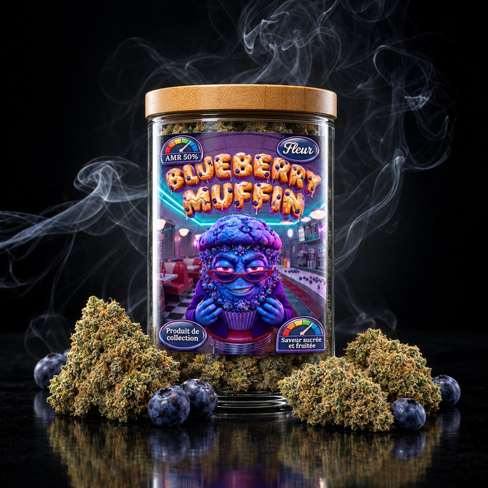 Blueberry Muffin AMR - fleur CBD Chanvrery, pot et myrtilles